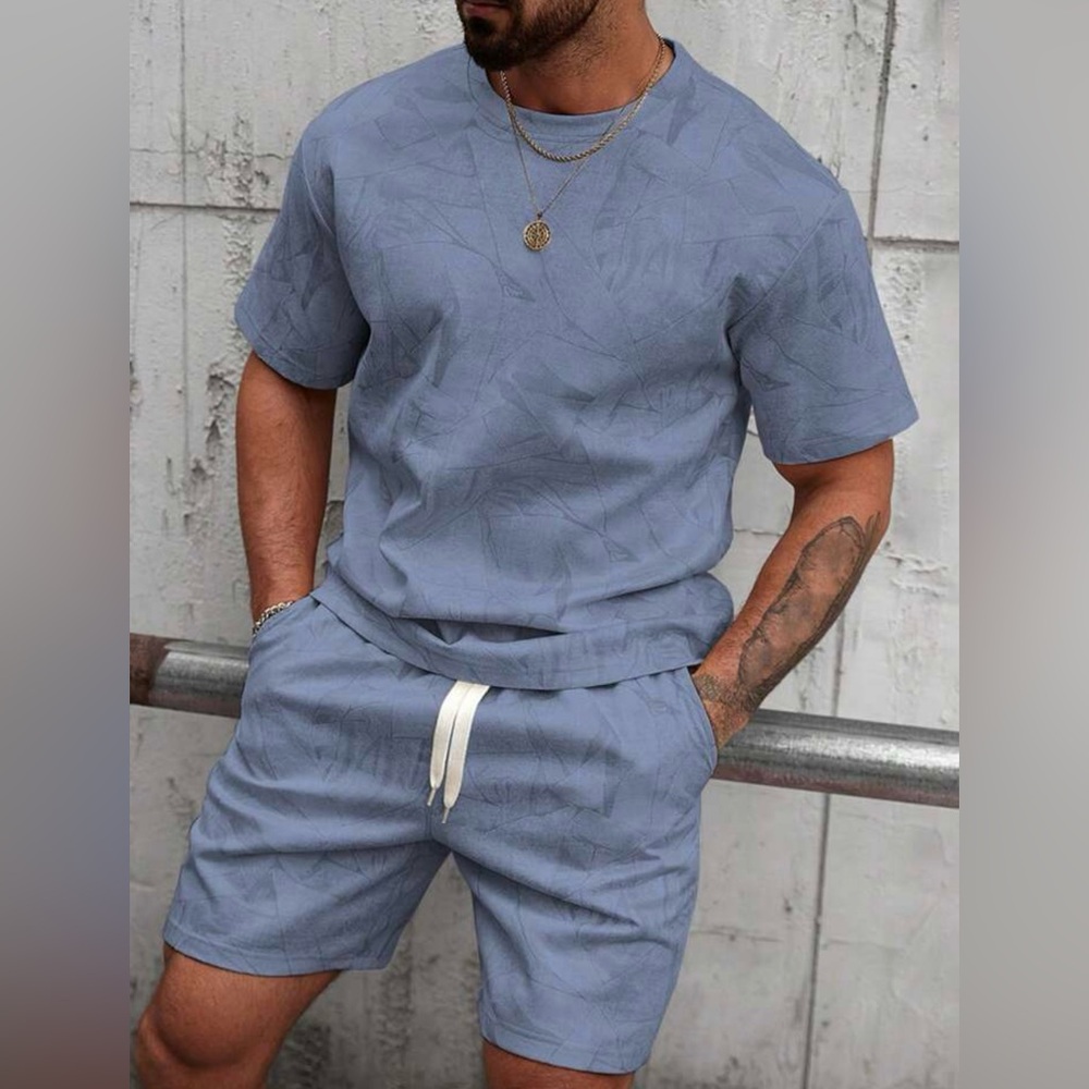 NEW Men's Short Sleeve Tee & Shorts set in Dusty Blue